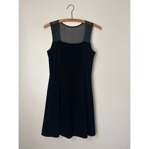 Vintage Betsy & Adam Black Velvet Cocktail Dress Sleeveless Sheer Neck Glam